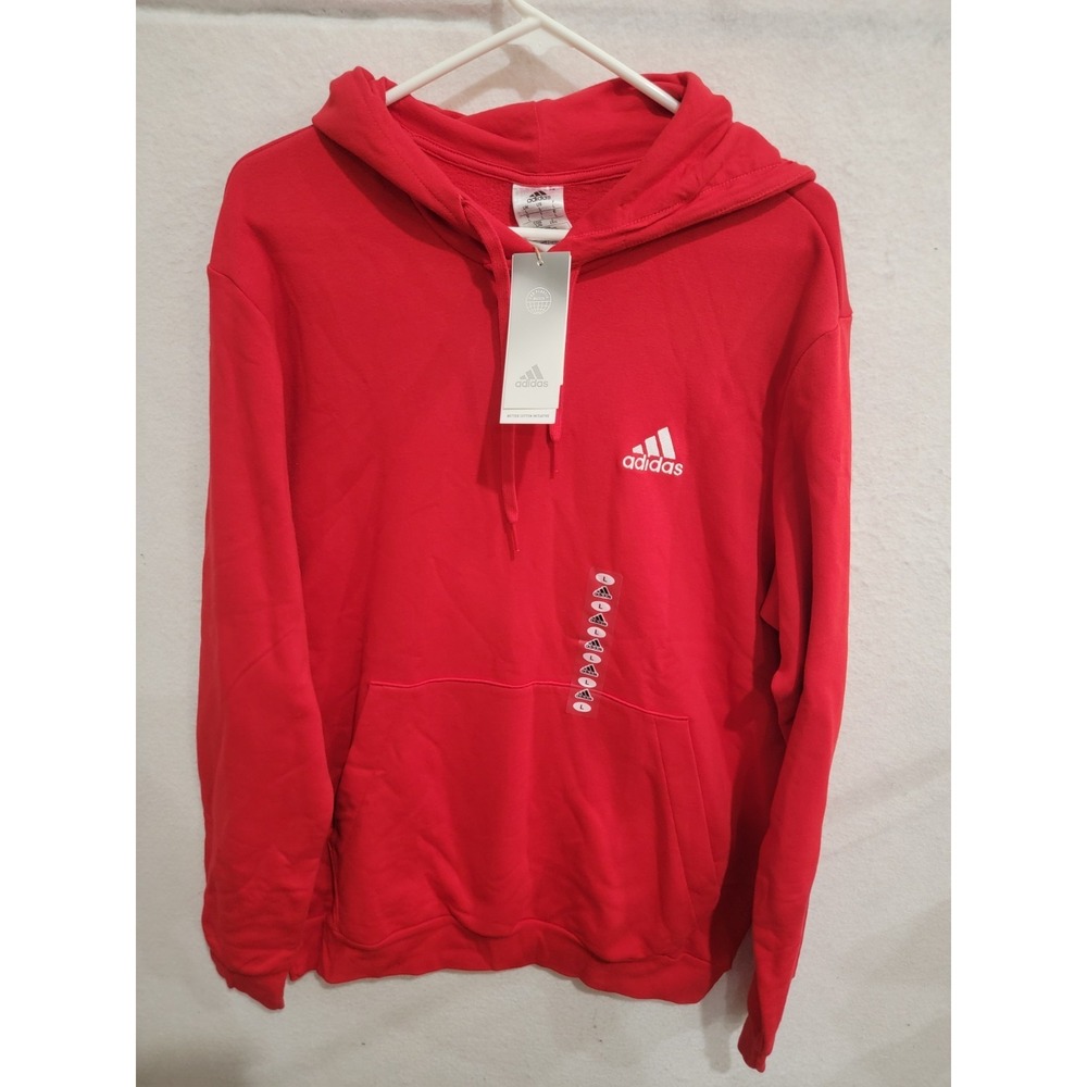 Adidas Men's Feelcozy Pullover Hoodie Scarlet Red White Logo Size Large NWT